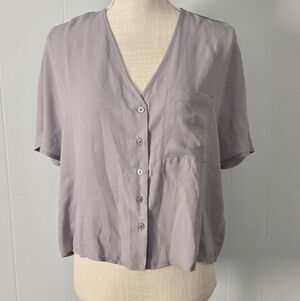 Women's Short-Sleeve V-Neck Button Front Top - Lavender